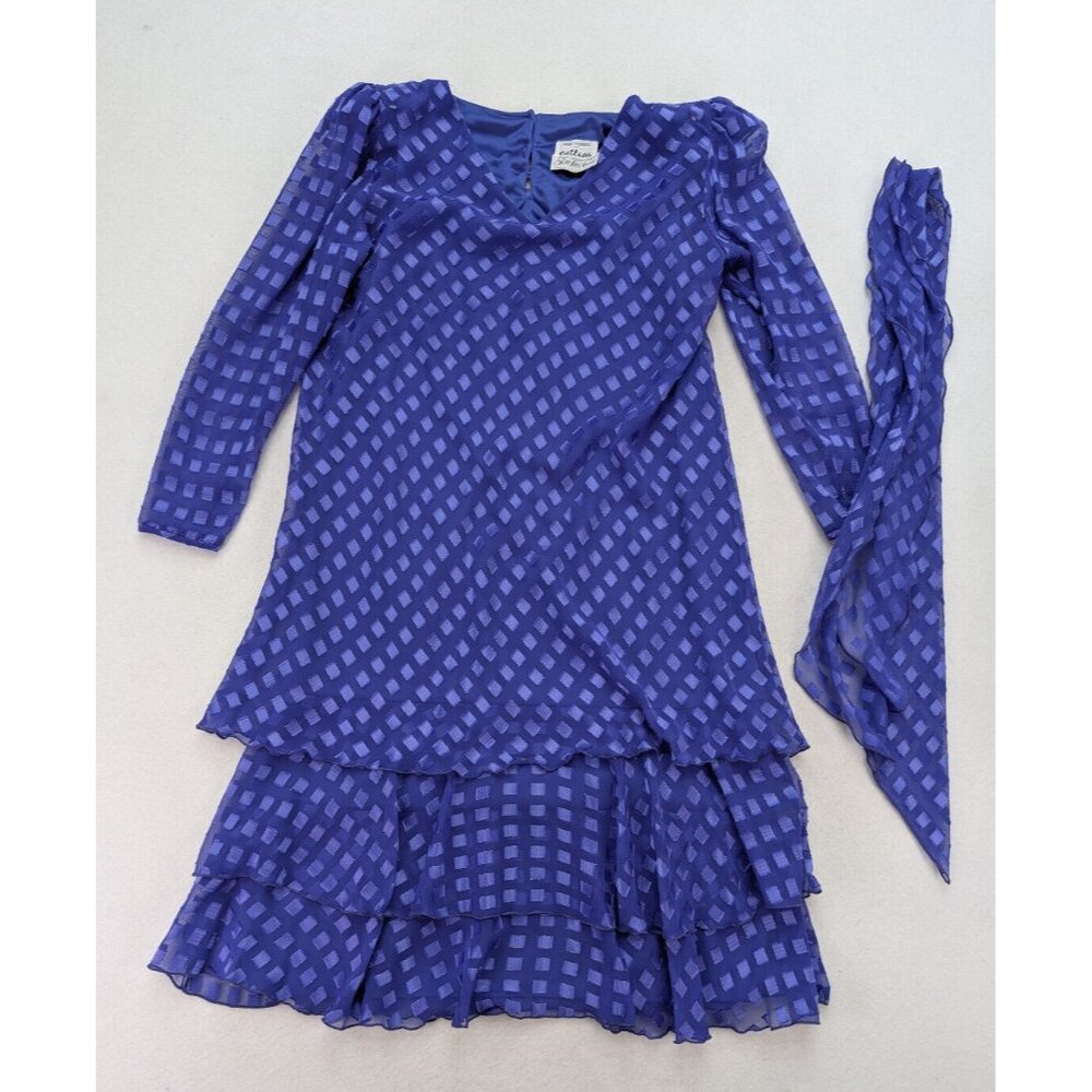 Cattiva Vintage 80s Women's Dress Size 16 Purple Long Sleeve Ruffle Tiered